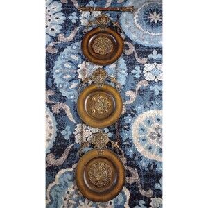 Vtg Style Bronze Toned Wall Hanging Decor Three Medallions With Chains Retro